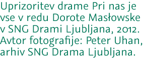 Uprizoritev drame Pri nas je vse v redu Dorote Masłowske v SNG Drami Ljubljana, 2012. Avtor fotografije: Peter Uhan, arhiv SNG Drama Ljubljana. 