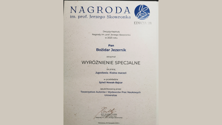 Nagrada, ki jo je prejel prof. dr. Božidar Jezernik.