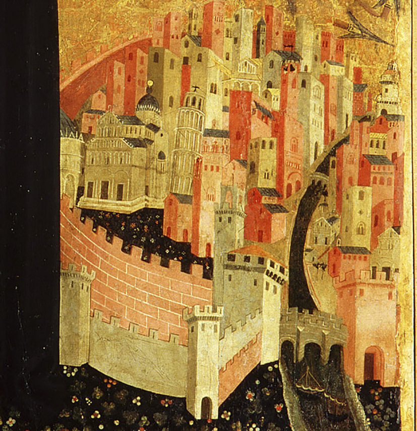 Borghese di Piero Borghese, Sv. Nikolaj Tolentinski brani Piso pred kugo, ok. 1440, Pisa, c. sv. Nikolaja, detajl (vir fotografije: www.finestresullarte.info)